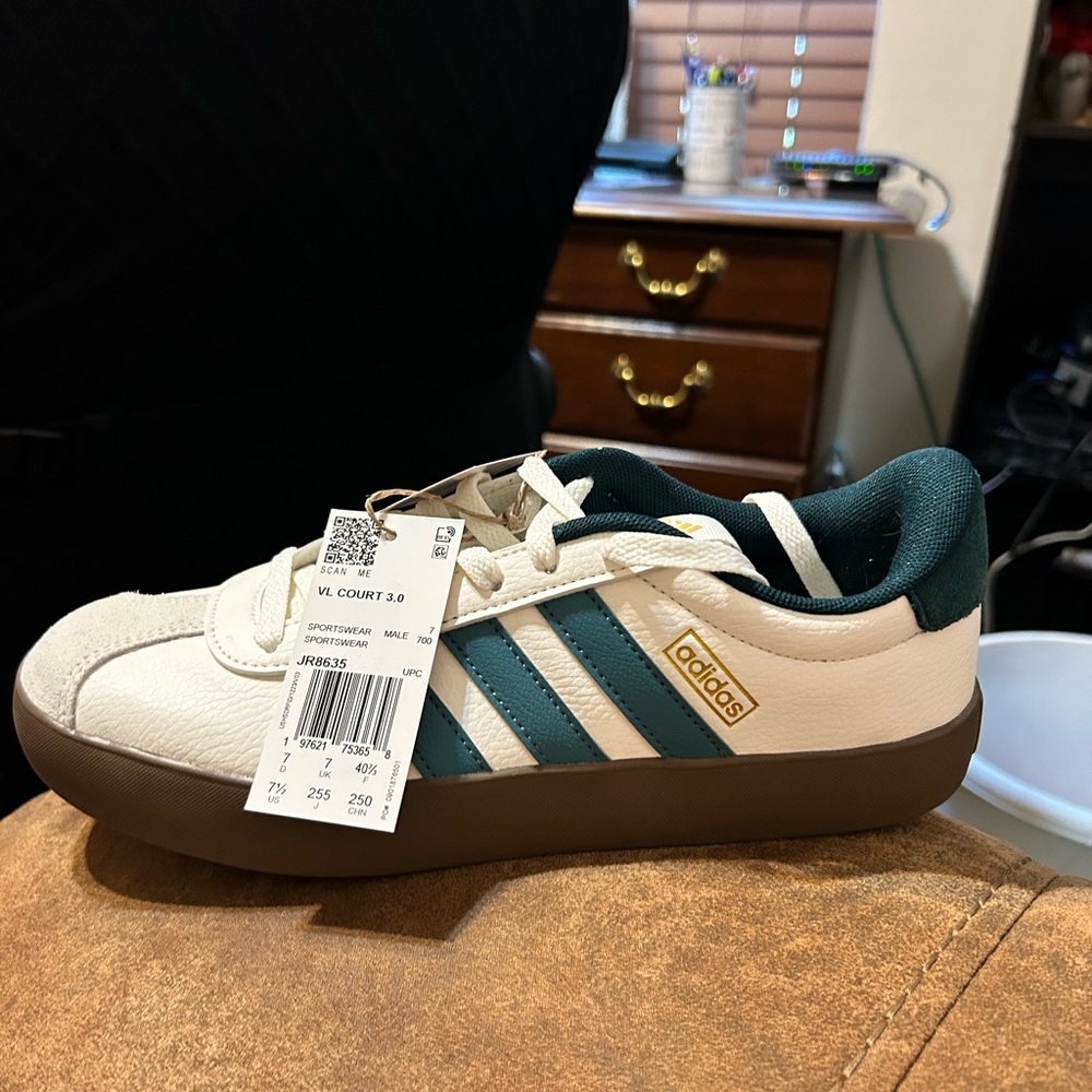 adidas Cream and Dark Green Court Sneaker
